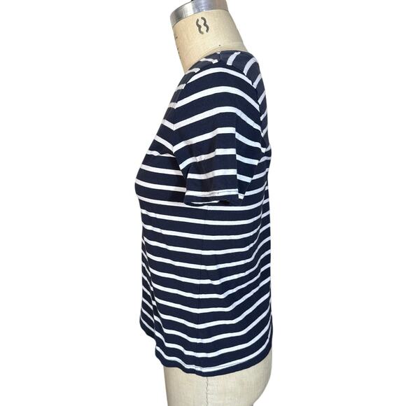 Pact Striped V-Neck T-Shirt in Blue & White Size Small - Picture 2 of 6